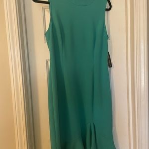 Teal Donna Morgan flutter skirt dress